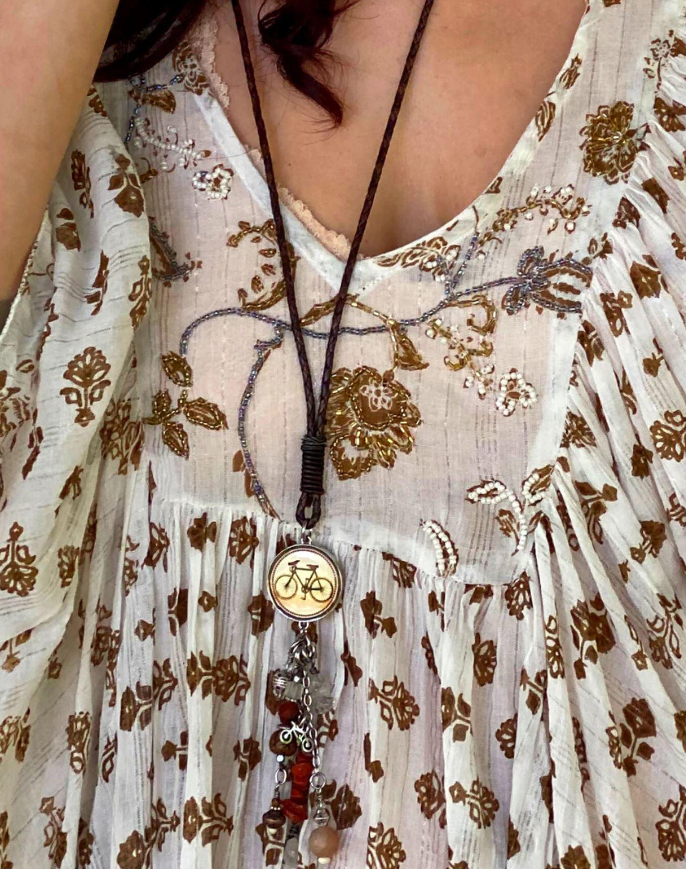 Vintage Bicycle Long Drop Necklace Made in USA