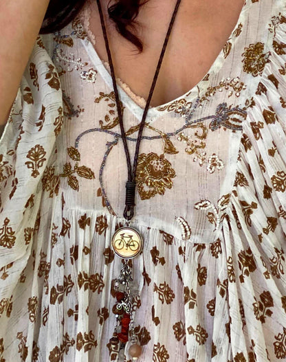 Vintage Bicycle Long Drop Necklace Made in USA