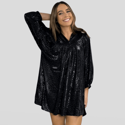 Black Cat Print Mini Dress Made in USA