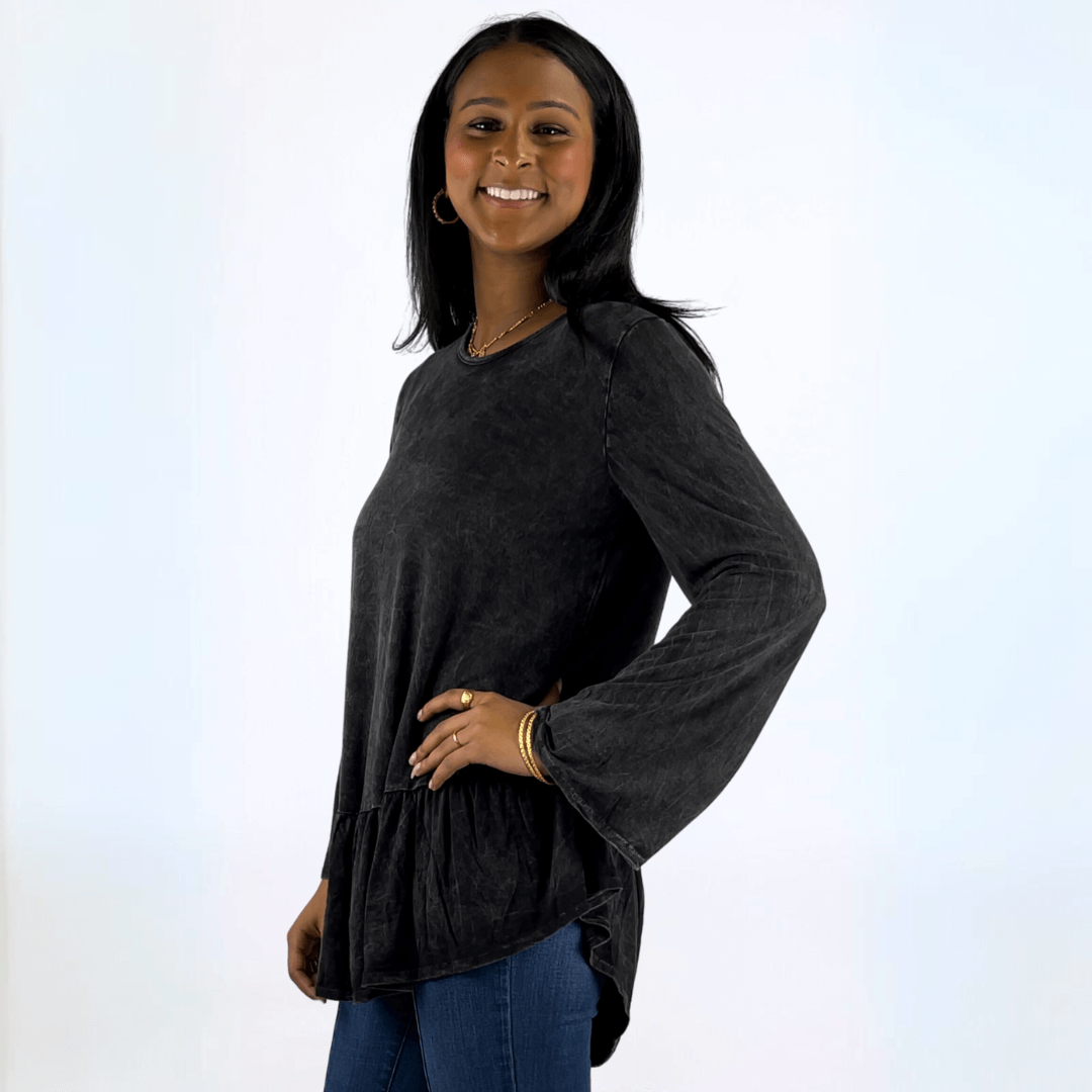 Mineral Washed Soft Flounce Ruffle Tunic Made in USA