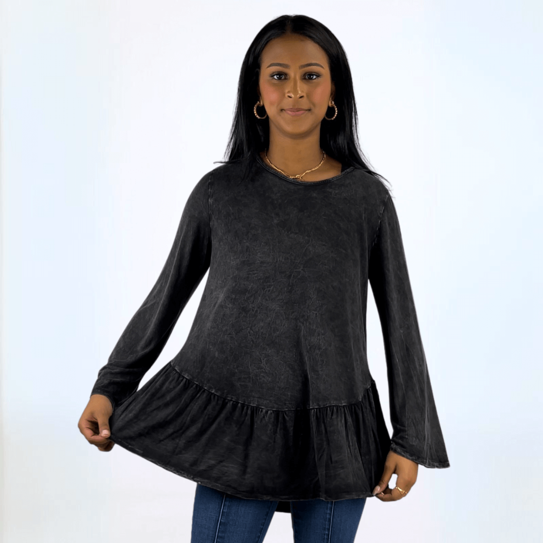 Mineral Washed Soft Flounce Ruffle Tunic Made in USA