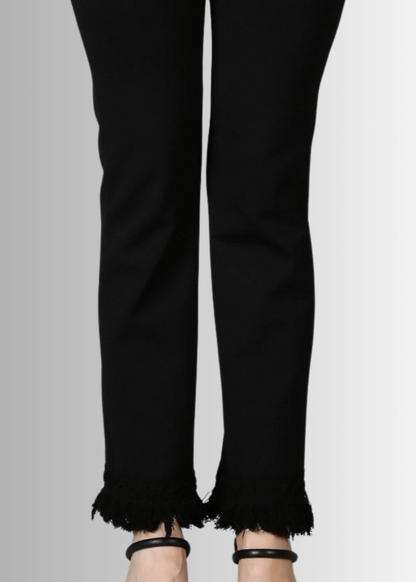 Black Plus Size Crochet Fringe Hem Pants