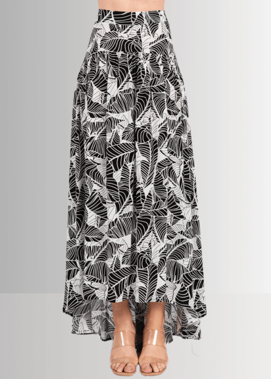Devyn Tropical Flowy High Low Maxi Skirt