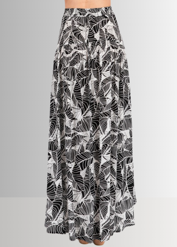 Devyn Tropical Flowy High Low Maxi Skirt