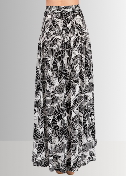 Devyn Tropical Flowy High Low Maxi Skirt