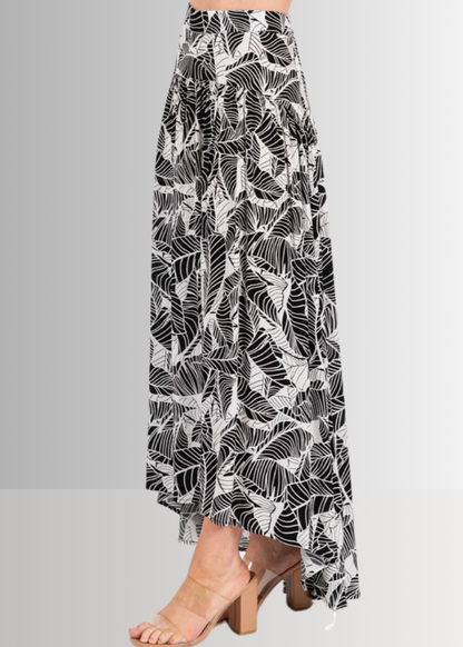 Devyn Tropical Flowy High Low Maxi Skirt