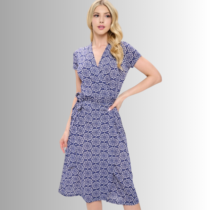 A Feminine Touch Navy Floral Jersey Wrap Dress