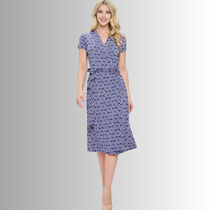 A Feminine Touch Navy Floral Jersey Wrap Dress