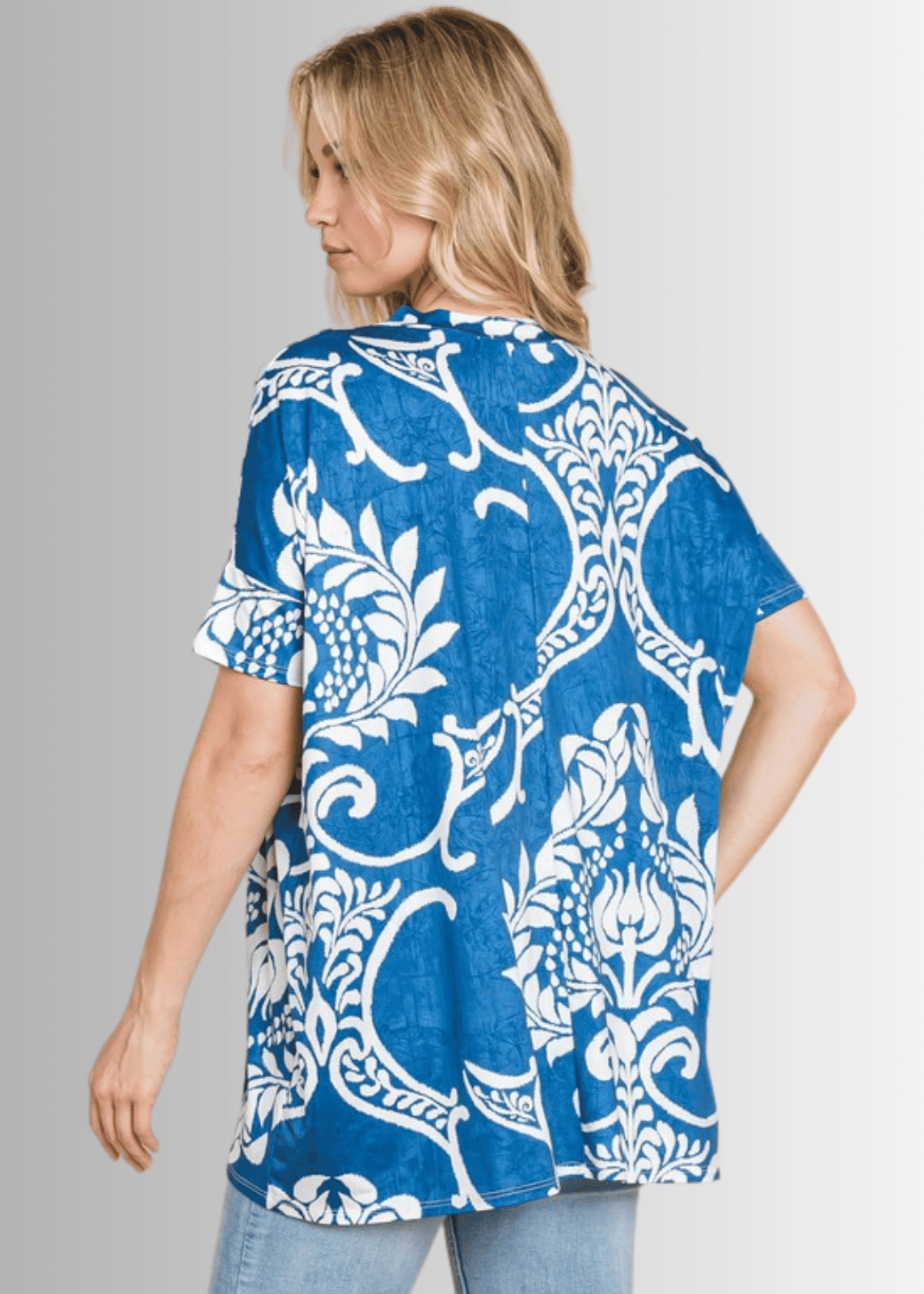 Loose Fit Boho Paisley V-Neck Jersey Tunic Tee