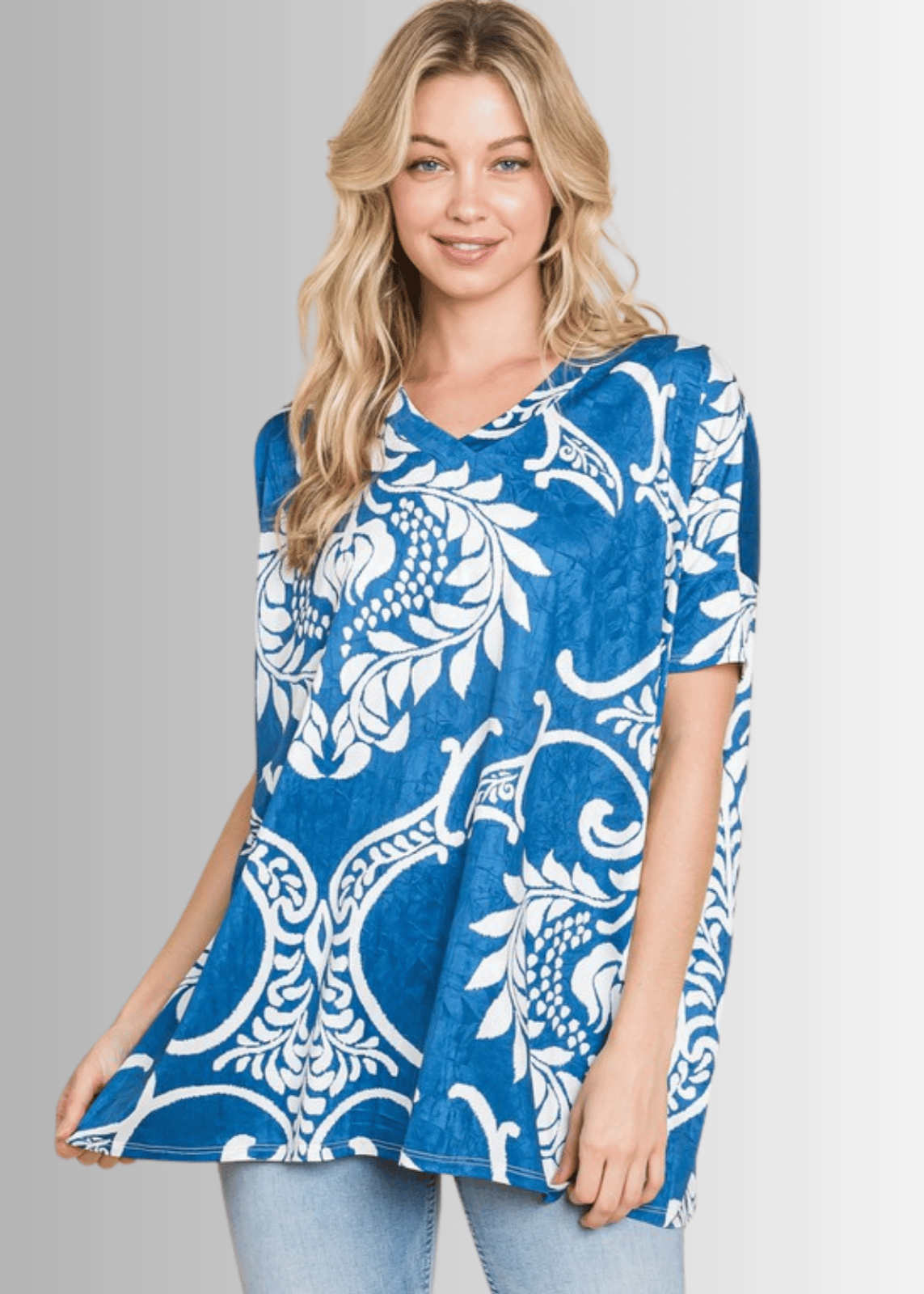 Loose Fit Boho Paisley V-Neck Jersey Tunic Tee