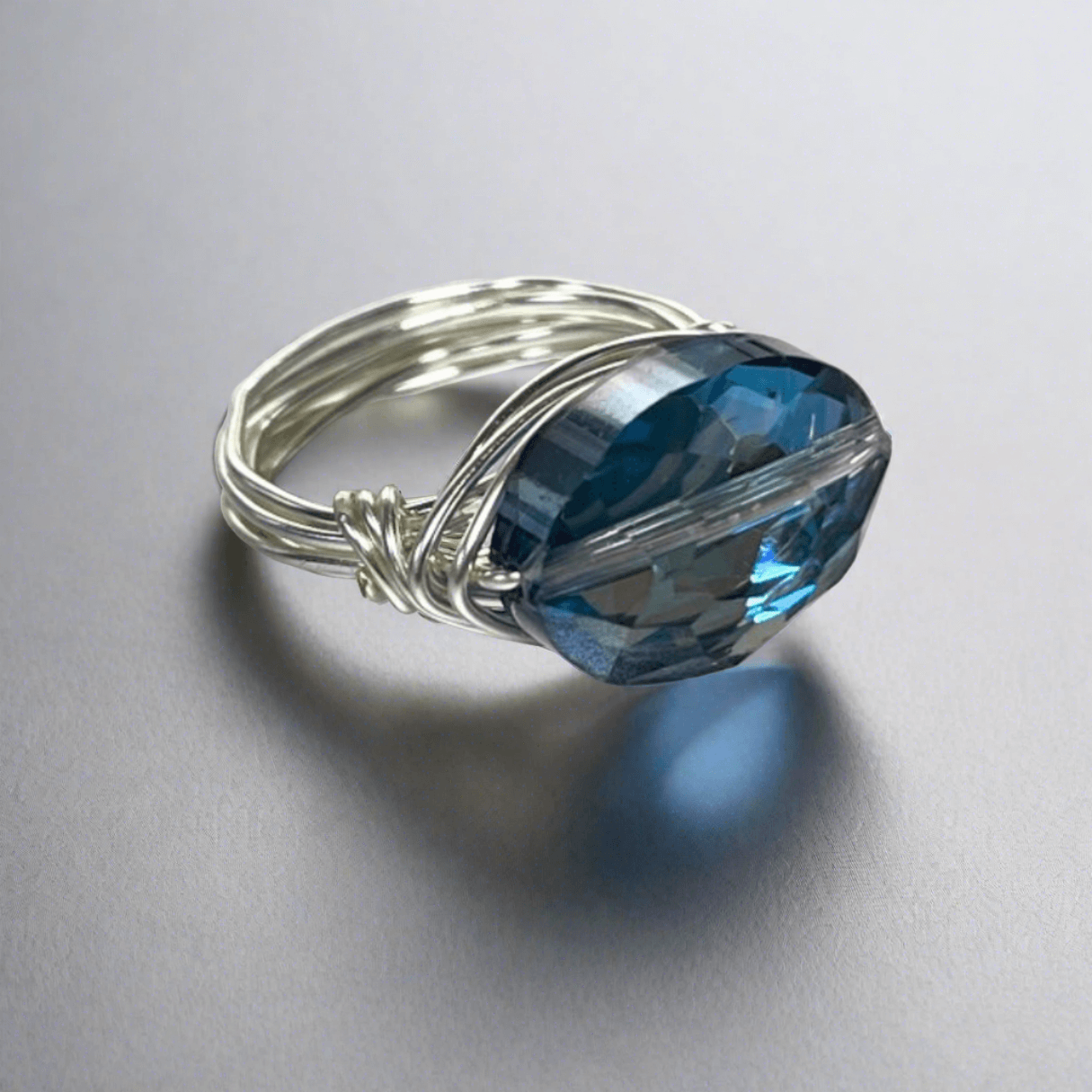 Blue Oval Crystal Ring Hand Crafted in USA