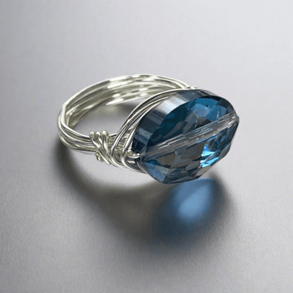 Blue Oval Crystal Ring Hand Crafted in USA