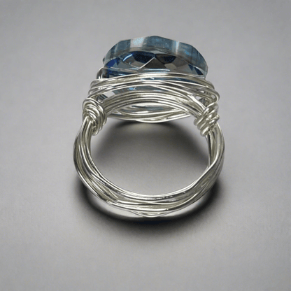 Blue Oval Crystal Ring Hand Crafted in USA