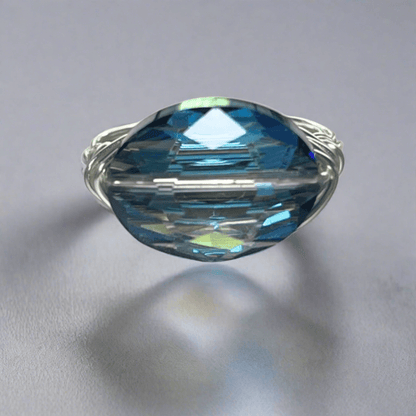 Blue Oval Crystal Ring Hand Crafted in USA