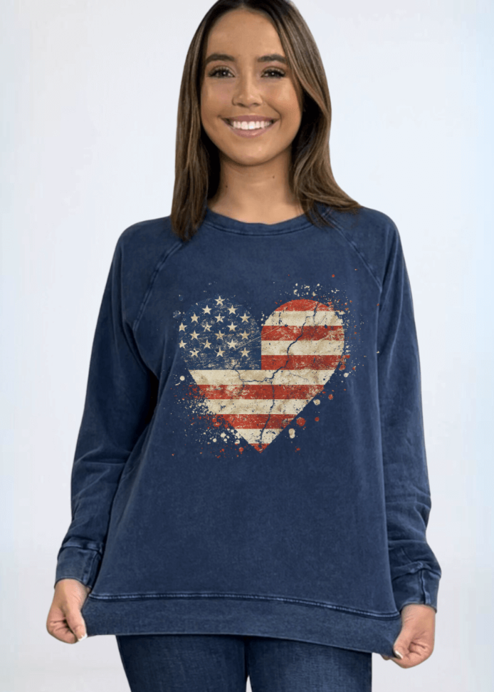 Distressed American Flag Graphic Sweatshirt Made in USA