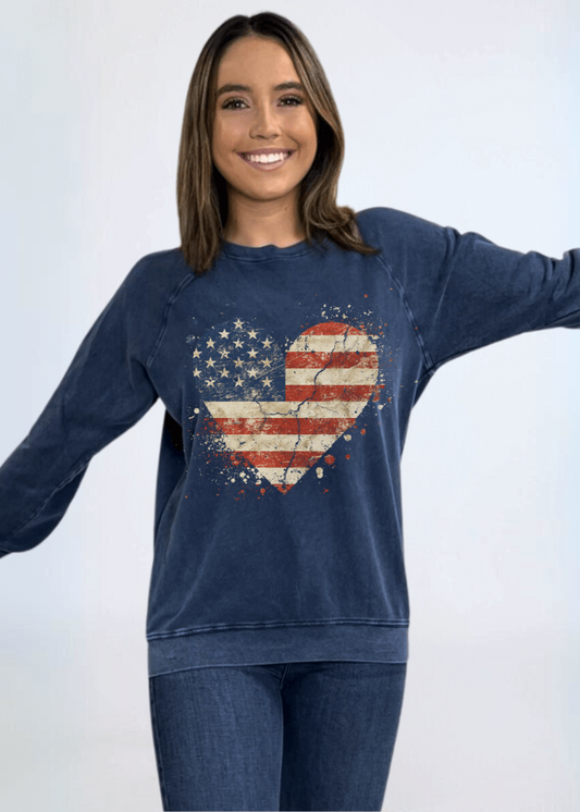 Distressed American Flag Graphic Sweatshirt Made in USA