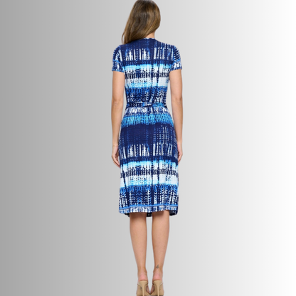 A Feminine Touch Abstract Blues Jersey Wrap Dress