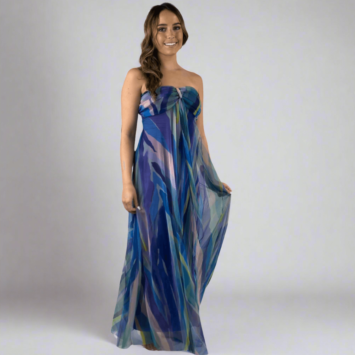 AQUARELLE Long Strapless Flared Empire Dress Made in USA