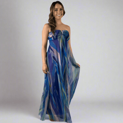 AQUARELLE Long Strapless Flared Empire Dress Made in USA