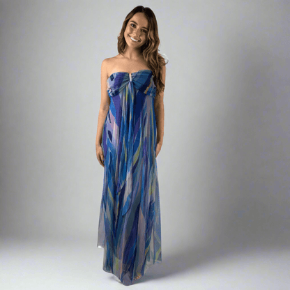 AQUARELLE Long Strapless Flared Empire Dress Made in USA