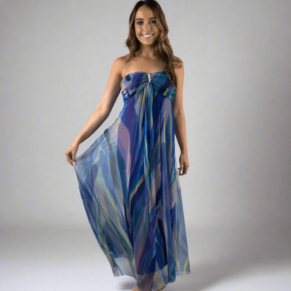 AQUARELLE Long Strapless Flared Empire Dress Made in USA