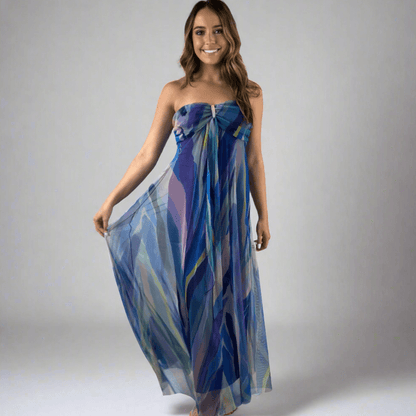 AQUARELLE Long Strapless Flared Empire Dress Made in USA