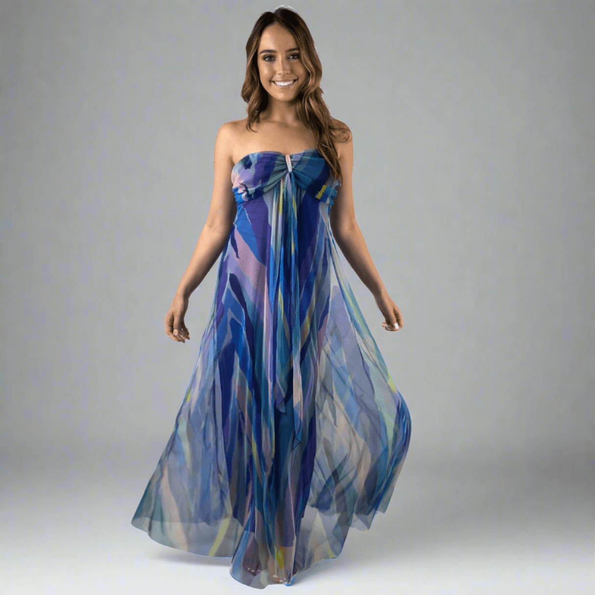 AQUARELLE Long Strapless Flared Empire Dress Made in USA