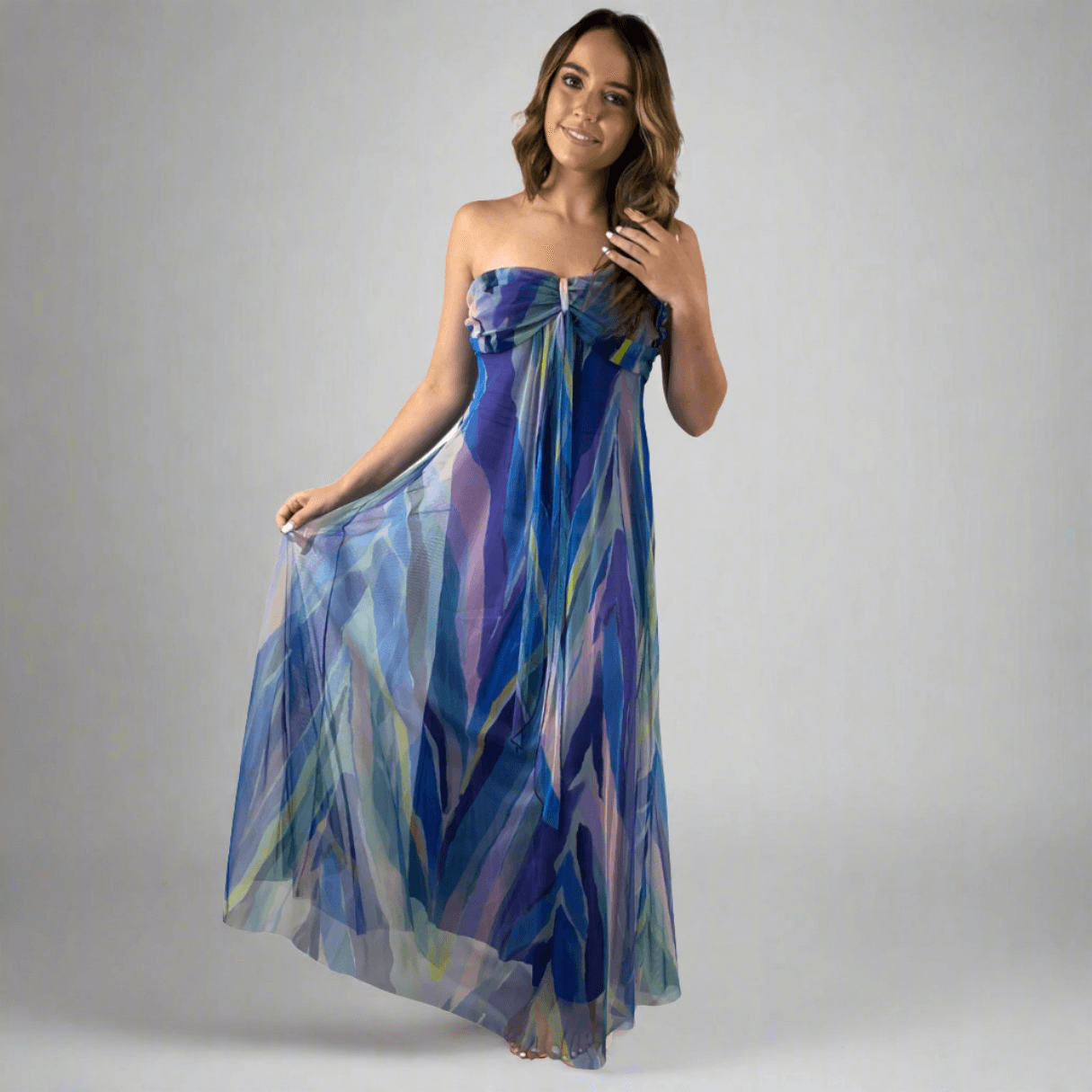 AQUARELLE Long Strapless Flared Empire Dress Made in USA