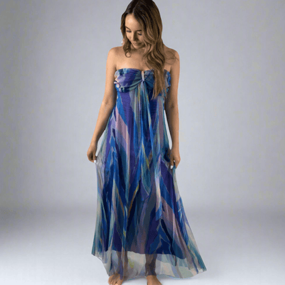 AQUARELLE Long Strapless Flared Empire Dress Made in USA