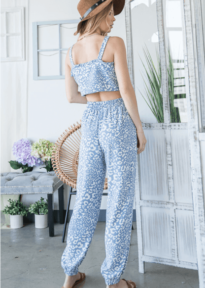 Blue Leopard Casual Style Joggers
