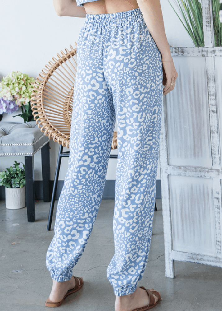 Blue Leopard Casual Style Joggers