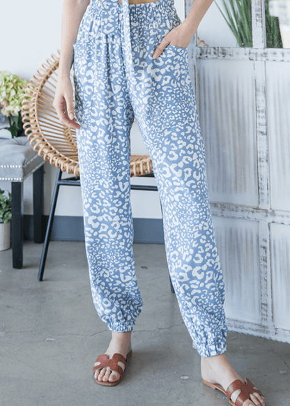 Blue Leopard Casual Style Joggers