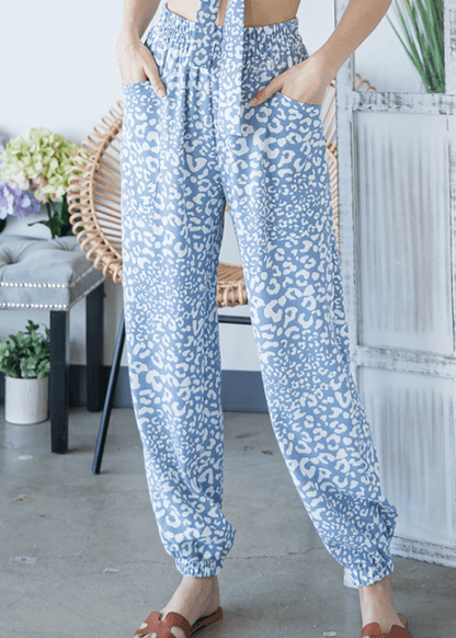Blue Leopard Casual Style Joggers