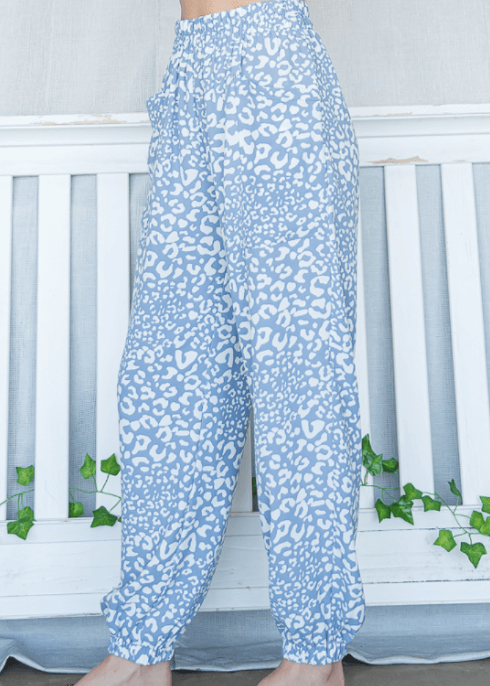 Blue Leopard Casual Style Joggers