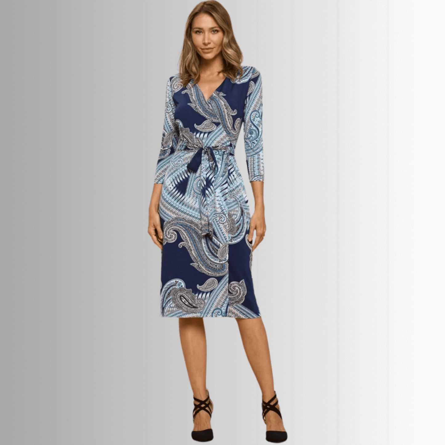 Effortless Beauty Navy Printed Wrap Dress