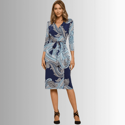 Effortless Beauty Navy Printed Wrap Dress