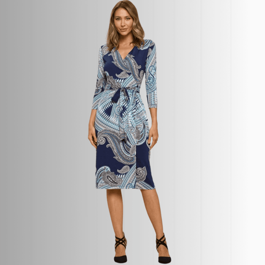 Effortless Beauty Navy Printed Wrap Dress