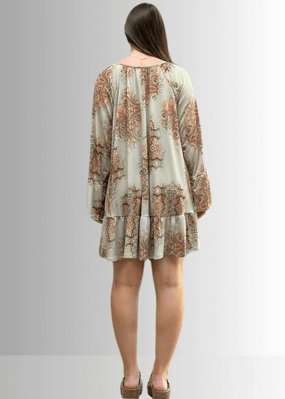 Inaya Boho Tiered Dress in Mustard