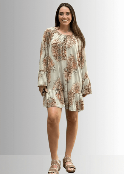 Inaya Boho Tiered Dress in Mustard