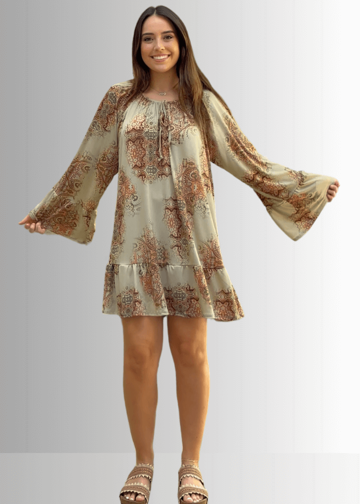 Inaya Boho Tiered Dress in Mustard