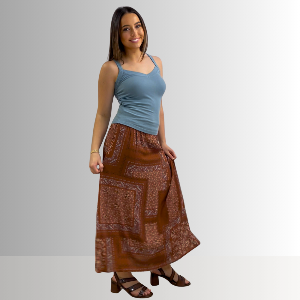 Paisley Patch Print Maxi Skirt