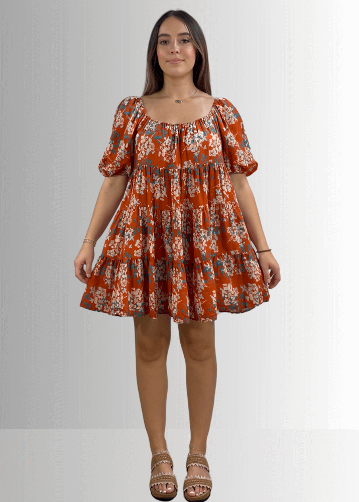 Sara Floral Baby Doll Tiered Mini Dress