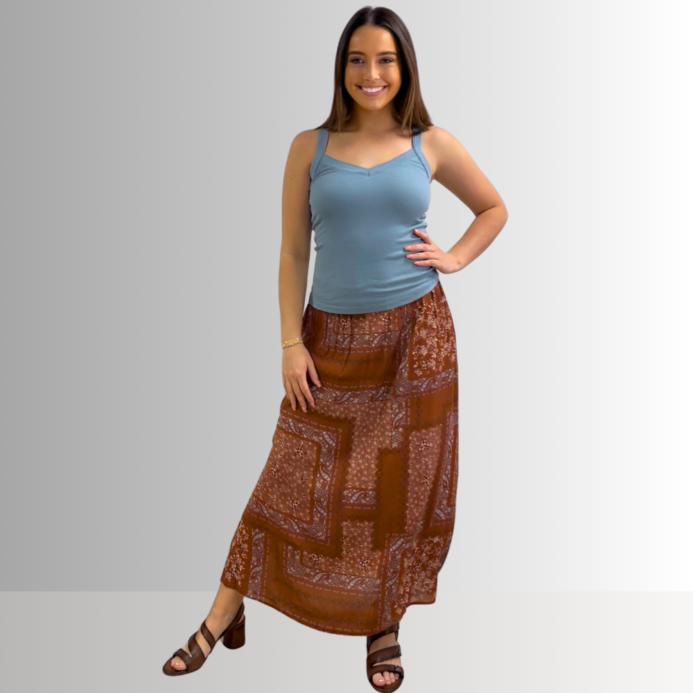 Paisley Patch Print Maxi Skirt