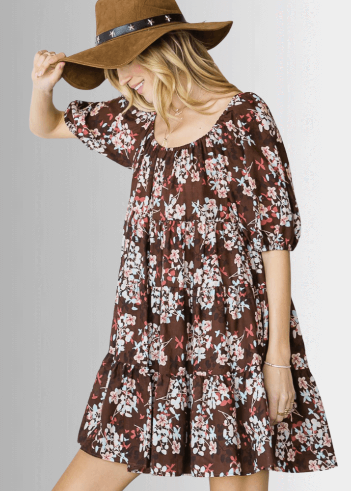 Sara Floral Baby Doll Tiered Mini Dress
