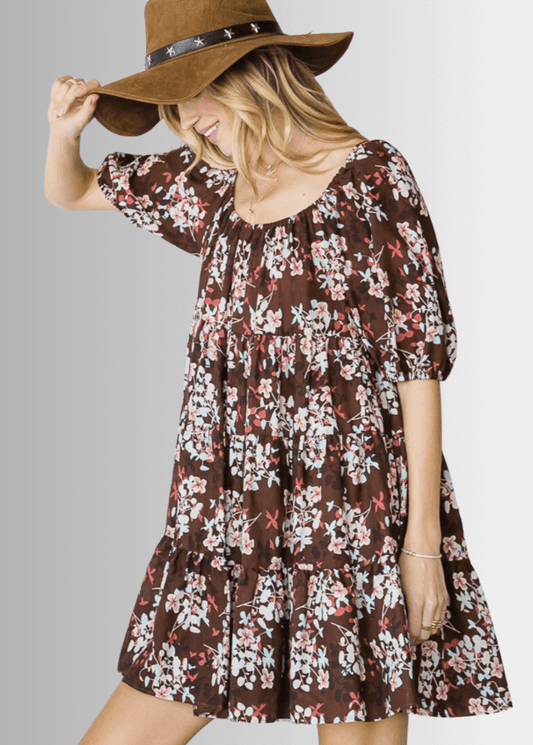 Sara Floral Baby Doll Tiered Mini Dress
