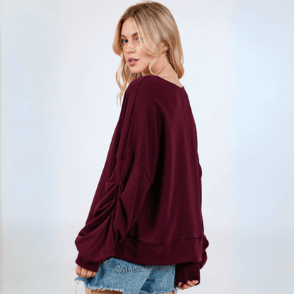 Cabernet Red Sweatshirt with Sleeve Gathering  Made in USA