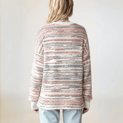 Fuzzy Soft Striped Henley Sweater