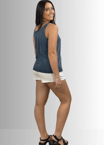 Twenty Four Seven Cotton Tank in Dark Blue Grey Denim