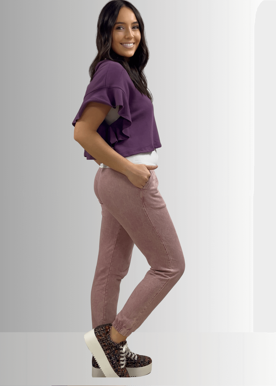 All Day French Terry Pocket Joggers in Mauve