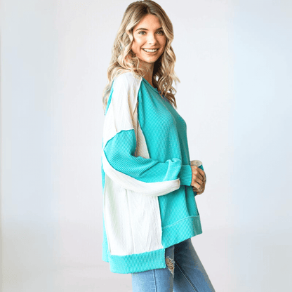 Mixed Media Oversized Color Block Pullover